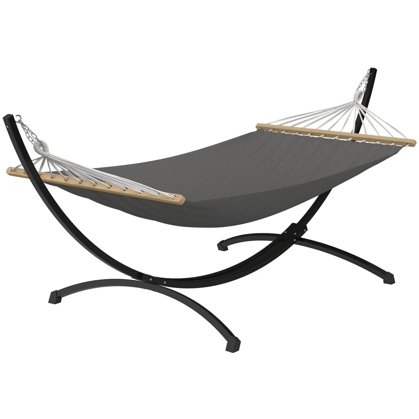 Hamac XL haut de gamme - Support métal noir et toile gris anthracite de qualité supérieure