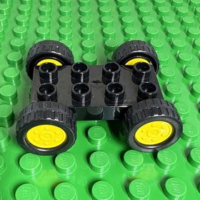 Lego Duplo Car Base 2X4 Black Yellow wheels 10805 10842 10823 10813 10835 10907