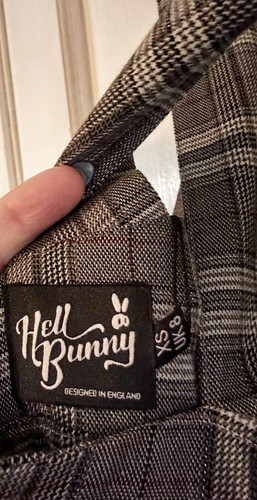 HELLBUNNY | Grey w/ Metallic Thread Pinafore Overall Dungaree Dress | BNWT | Sz8 - Picture 4 of 4