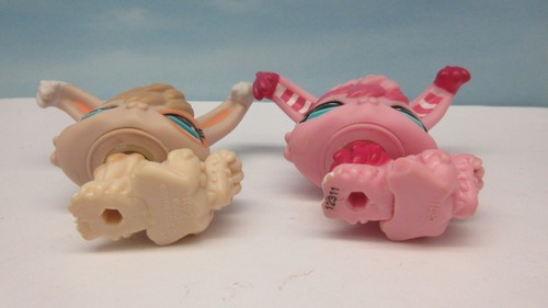 LITTLEST PET SHOP #1471 2132 PEACH PINK WHITE ANGORA BUNNY PAIR SLIPPER FOOD - Picture 9 of 11