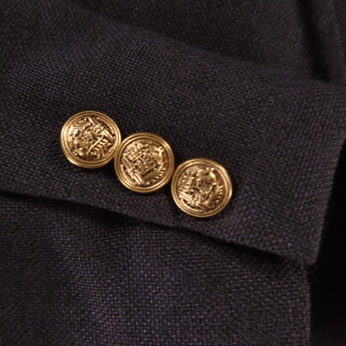 VTG Hopsack Jacket M Blue 100% Wool Blazer Patch Pockets Crested Buttons 40L - Picture 4 of 16