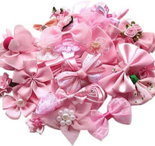 Mix Pink Ribbon Flowers Bows Craft Wedding Ornament Appliques 40Pcs