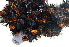 3pk 9'each Halloween Tinsel Garland Black  Orange Metallic Pumpkins WX