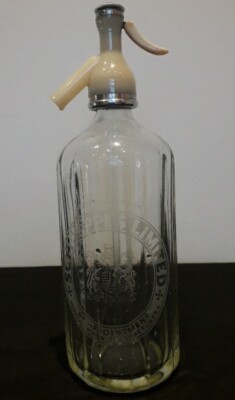 Vintage geriffeltes Glas Schweppes Soda Syphon Siphon mit Ätzung Royal Warrant Logo