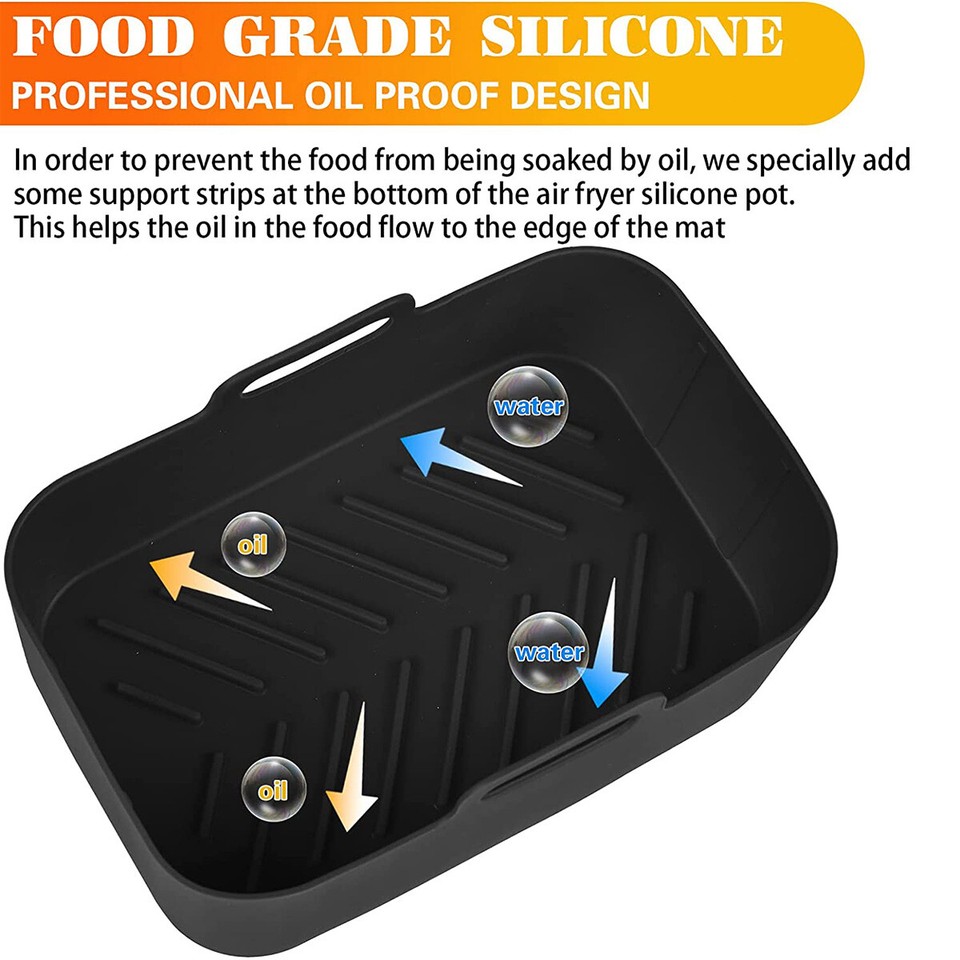 2Pcs Air Fryer Silicone Liner Baking Tray with Handle Nonstick Air