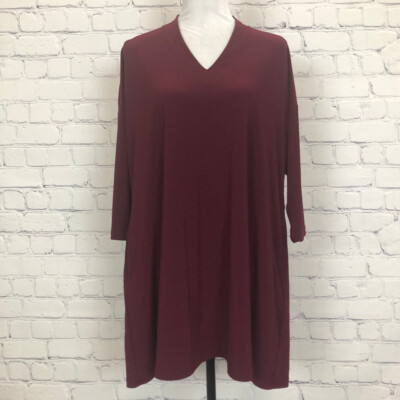 #ad Sympli Maroon Red Stretch Knit Tunic Dress Size 10 Pockets $19.99