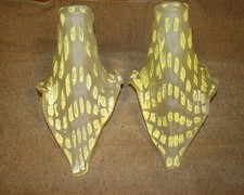 Signed Pair of Handmade Mouth Blown Glass Tulip Shades Yellow Crackle