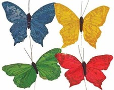 Assorted Color Artificial Glitter and Feather Butterflies with silver clip