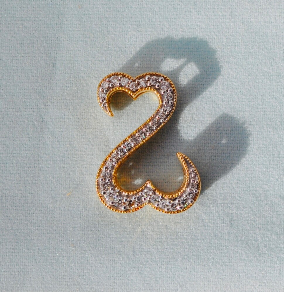 14k Solid Gold Two Interlocking Hearts Natural Hi… - image 4