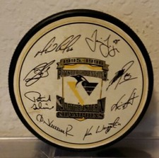 1997 Penguins Burger King Printed Team Signatures Puck + Cube