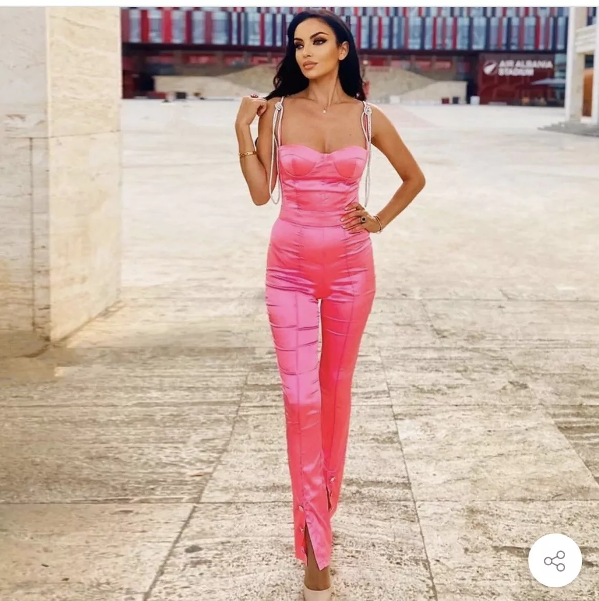 Puff Sleeve Belted Jumpsuit | Hot pink jumpsuits, Pink jumpsuits outfit,  Hot pink outfit