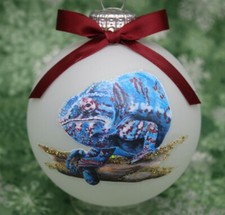 A037 Hand-made Christmas Ornament exotic reptile panther chameleon blue magenta