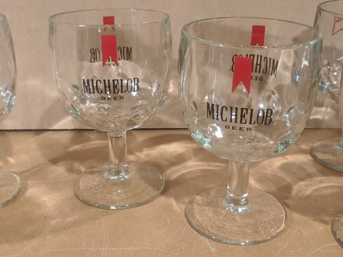 Vintage Lot of 6 Beer Thumbprint Goblet 6" Heavy Glass BUDWEISER BUSCH MICHAELOB - Picture 3 of 7
