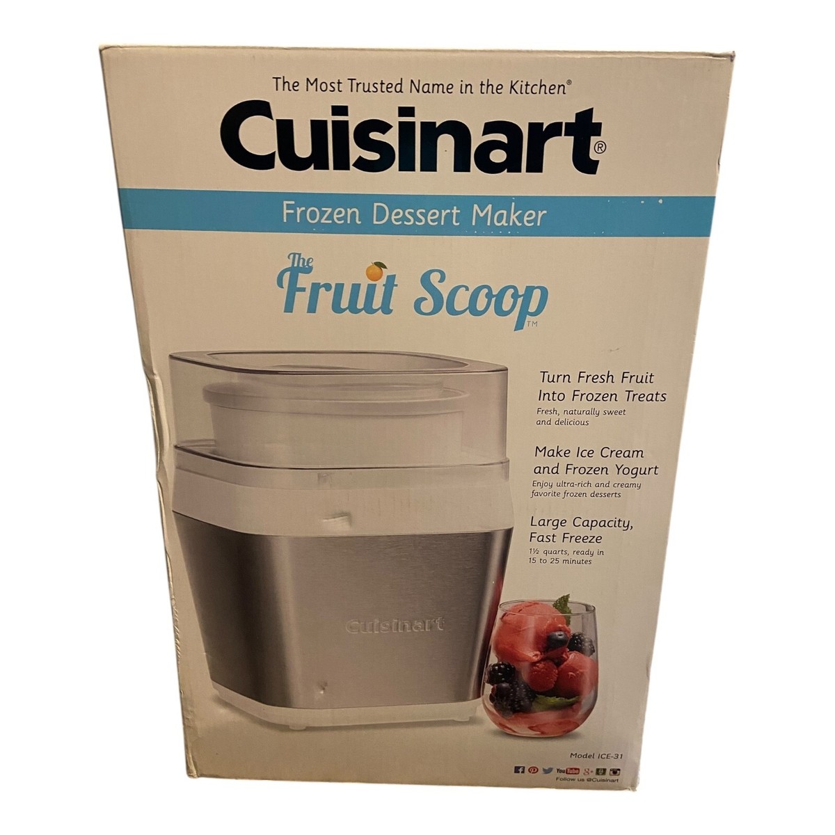 Cuisinart ICE-31R Fruit Scoop Frozen Dessert and Ice Cream Maker  New Cuisinart Fruit Scoop Frozen Treats, Yogurt & Ice Cream Maker Model ICE-31 main image 2