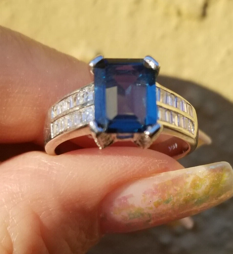 Blue topaz hot sale baguette ring