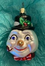 OWC Inge Glas Merry Snowman Head German Blown Glass Christmas Ornament 2527