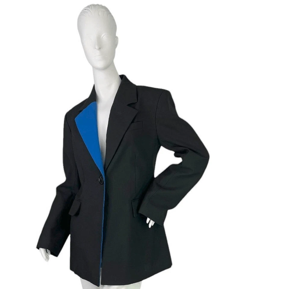 Blazer Nina Ricci Paris Negro Un Botón con Solapa Azul En Contraste, Talla UE 38, S/M Foto 2 de 4