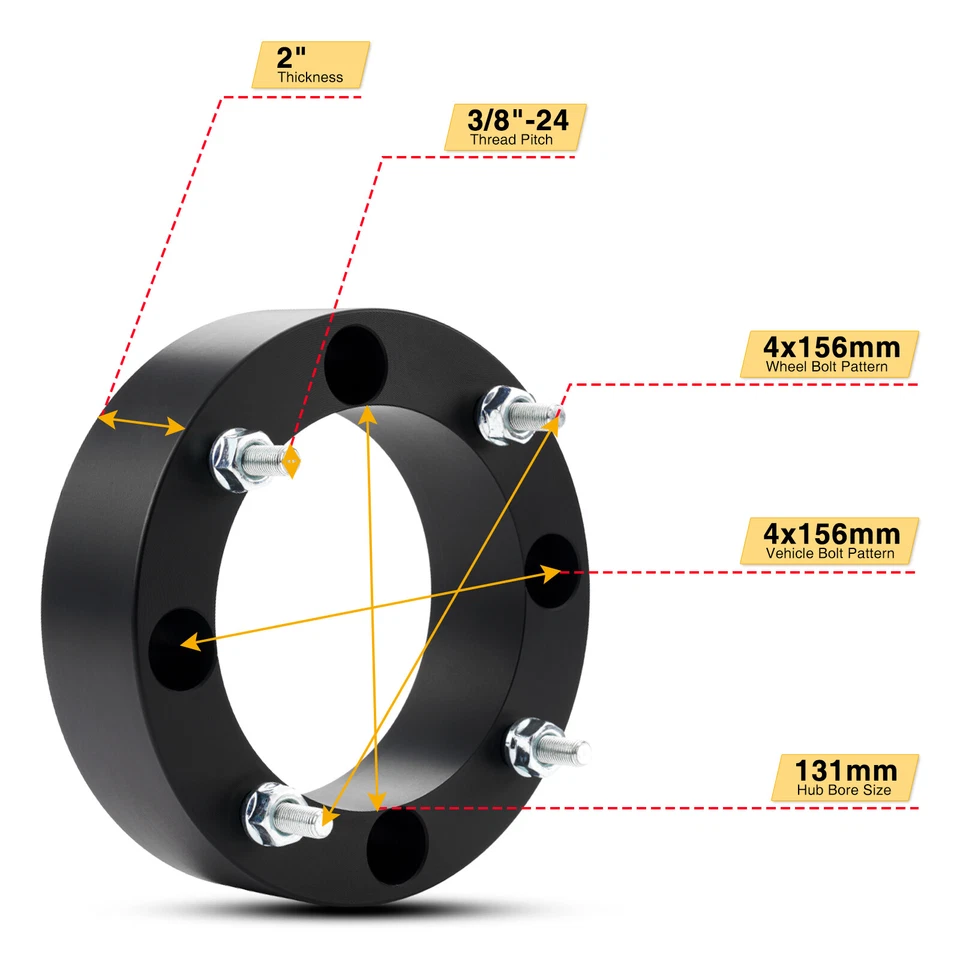 4 piezas espaciadores de rueda de 2" 4X156 para Polaris RZR 800 Ranger 400 Sportsman 800 3/8"x24 Foto 3 de 4