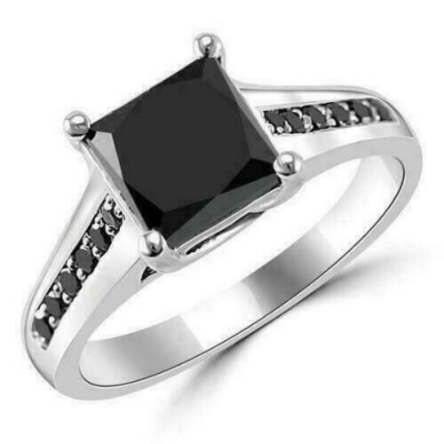 2Ct Princess Cut Lab-Created Diamond Women Engagement Ring 14k White Gold Plated - Picture 1 of 3