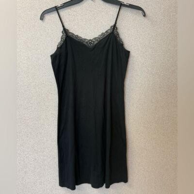 Hanro of Switzerland women size Small Black Lace Slip Up Dress nightgown black
