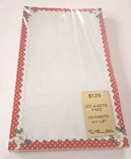 Vintage Stationery Note Pad Jot-A-Note Red Farm Studio Red Polka Dot Flowers 