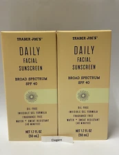 Trader Joe's Daily Facial Sunscreen Broad Spectrum SPF 40 - 1.7oz x 2 Bottles