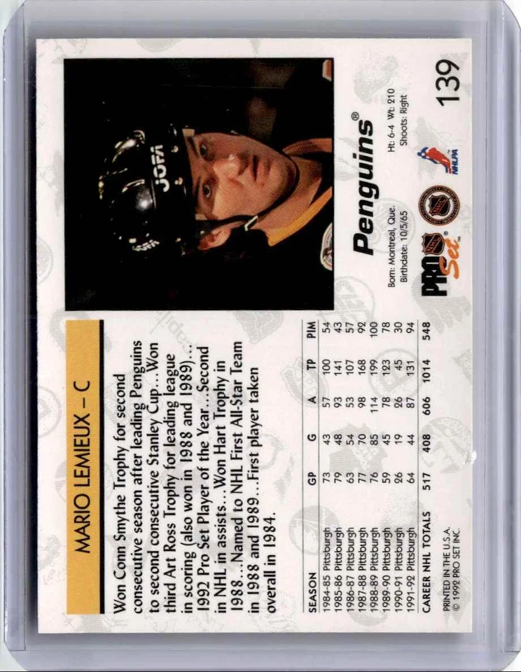 1992-93 Pro Set Mario Lemieux B Pittsburgh Penguins #139 - Image 2 of 2
