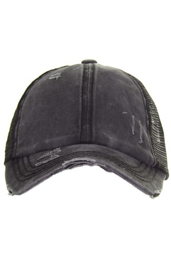 C.C Damen Washed Denim Criss Cross Gummiband Mesh Pferdeschwanz Mesh Pony Cap - Bild 117 von 248