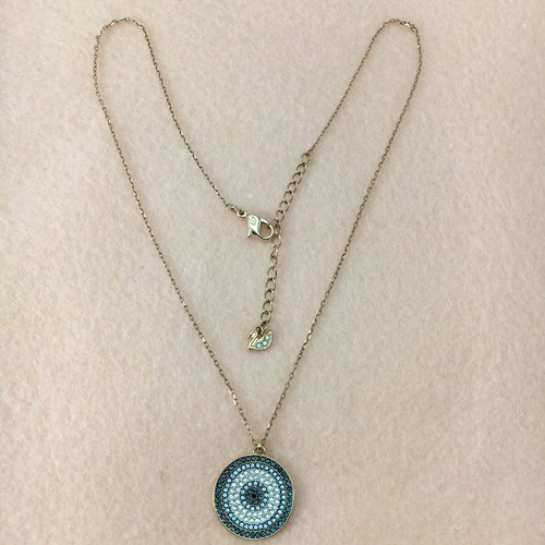 SWAROVSKI 5429126 Luckily Pave Blue White Crystal Disc Evil Eye Pendant Necklace - Picture 17 of 24