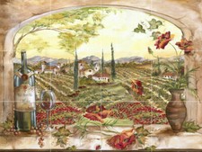 Viñedo Amapola Flor Jardín Toscana Italia Vino Cerámica Azulejo Mural Salpicadero