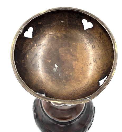 ¿Antiguo chino asiático de colección hecho a mano? "Quemador de incienso floral de cobre bronce 9 1/4""" - Imagen 11 de 13