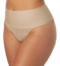 MAIDENFORM Cool Comfort Beige Tame Your Tummy Lace FIRM Control Thong Panty Sz S