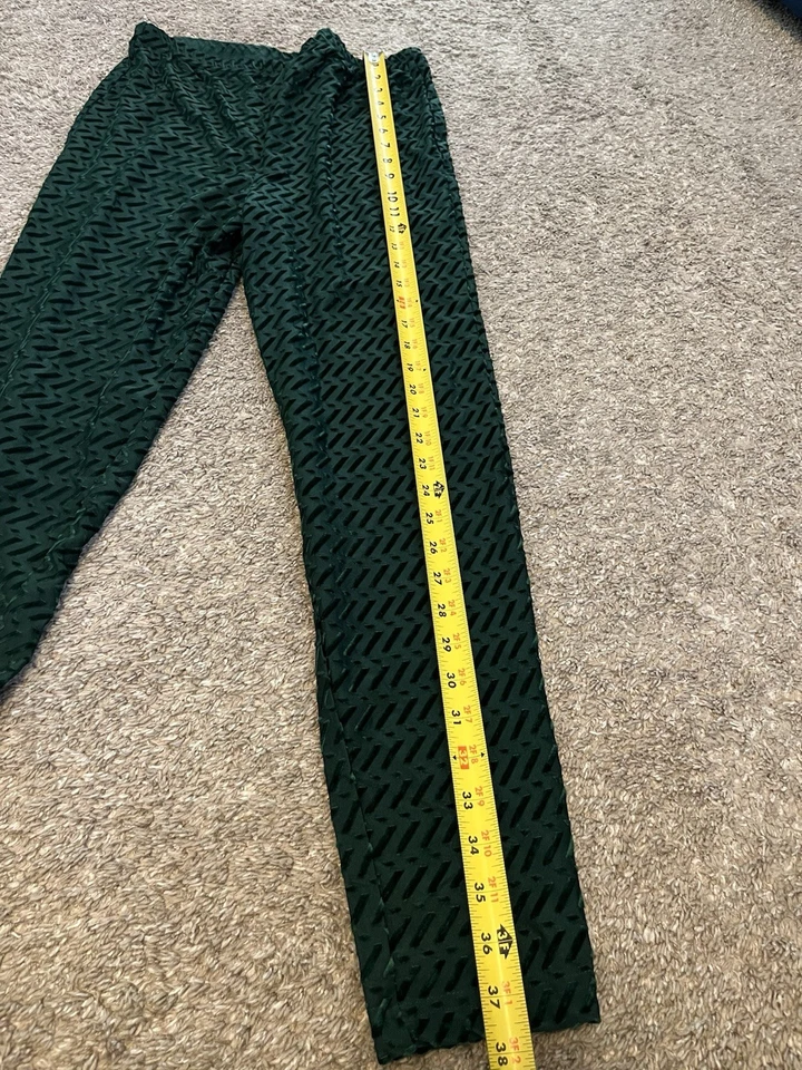 Express Tricot Green Velour Velvet Stretch Legging Pants Women Sz LARGE VTG - Image 3 of 4