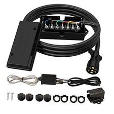 7 Way 8 Foot Trailer Cord with 7 Gang Junction Box Kit, Include 12V 8 FT