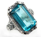 6CT Aquamarine 925 Solid Sterling Silver Vintage Style Ring Sz 6,7,8 XK2