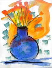 Floral Expressionism Vase 14X11 Handmade Signed Colorful Original Art Home Decor