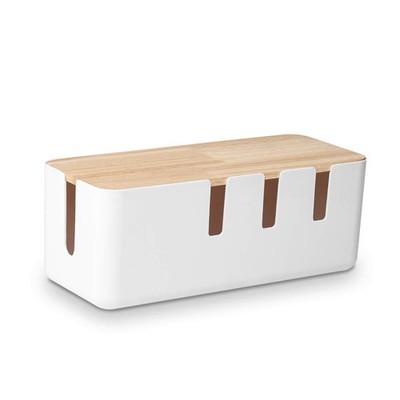 Cable Management Box by Baskiss, 12x5x4.5 inches, Wood Lid, Wire White