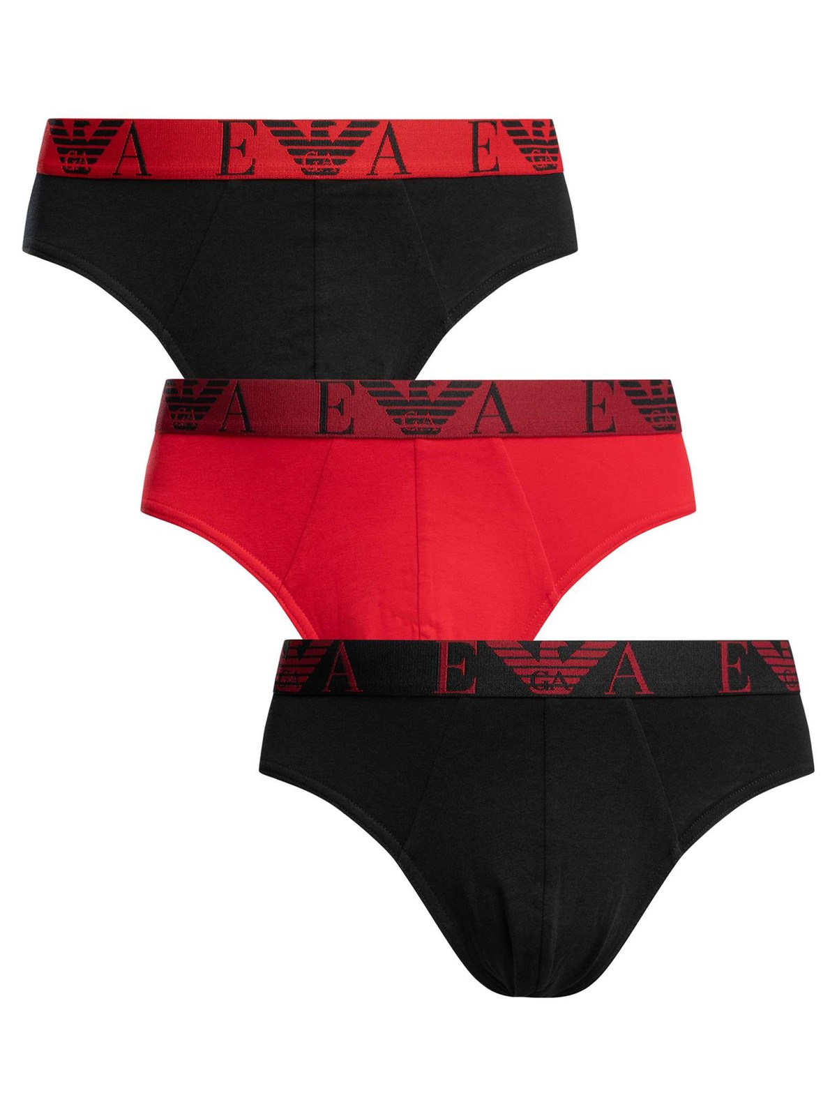Emporio Armani 3 Pack Briefs, Black/Cherry/Black - L