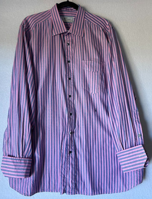 Skip Gambert Dress Shirt Men Large Pink Striped Button Down