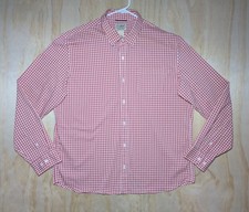 LL Bean Men's Large Slightly Fitted Gingham Button-Down Shirt Pink White Stretch