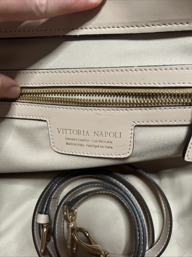 Vittoria Napoli Italian Leather Handbag Tote Satchel Nude Color 14.5”x10.5”x6” - Picture 9 of 16