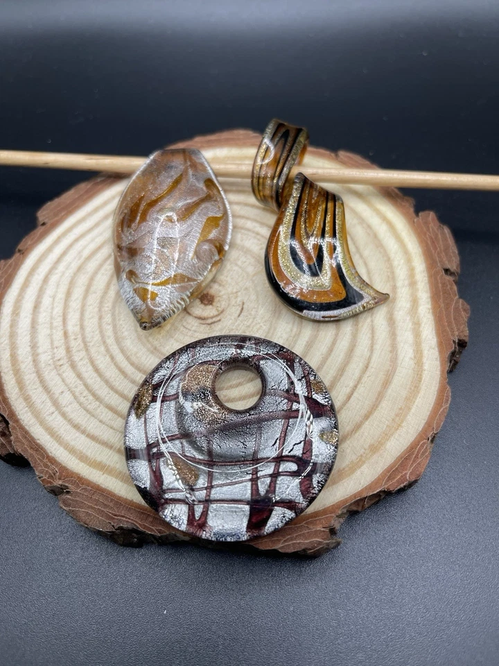 Винтажный художественное стекло теплый коричневый тона подвеска лот, осени цвет подвески, художественное стекло - Изображение 3 из 4