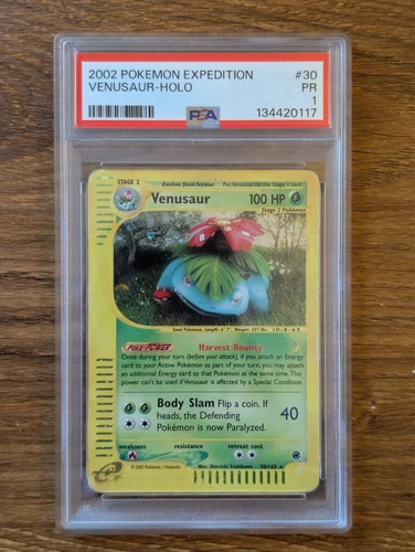2002 Pokemon Expedition PSA 1 Venusaur Holo #30 FRESH GRADE SLAB CASE