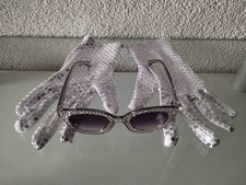 2 x Accessoires 70er Handschuhe Brille Damen Disco Glitzer Accessoires Paille