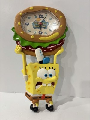 VTG SpongeBob Wall Clock Krabby Patty 2004 Molded Nickelodeon Tested Working