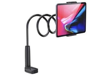 Rotating Adjustable Desktop Tablet Stand Clamp Mount Black Metal Fits Up to 6.5"