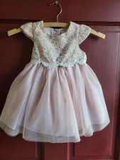 Rare Editions Dusty Rose Floral Embroidered Sparkly Tulle Cap Sleeve Dress 18M
