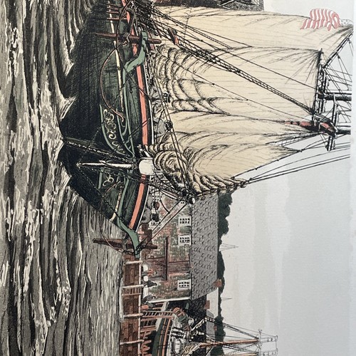 Alan Jay Gaines "The Lookout" acquaforte colorata con certificato di autenticità firmato 1981 Sailing Mass. - Foto 12 di 13