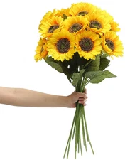 Artificial Sunflower Flowers Long Stem Silk Fake Large Sunflowers Decoration for