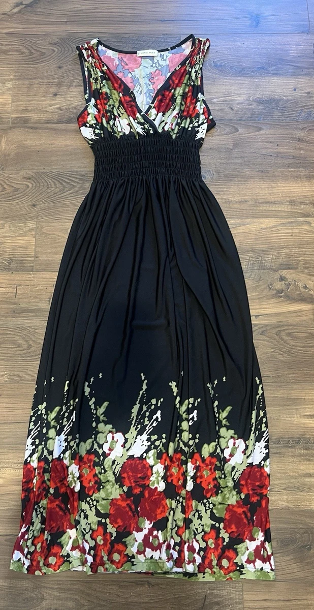 jon and anna maxi dresses Jon & Anna Women's Black Polyester V-Neck Sleeveless Long Maxi Dress Size  Medium